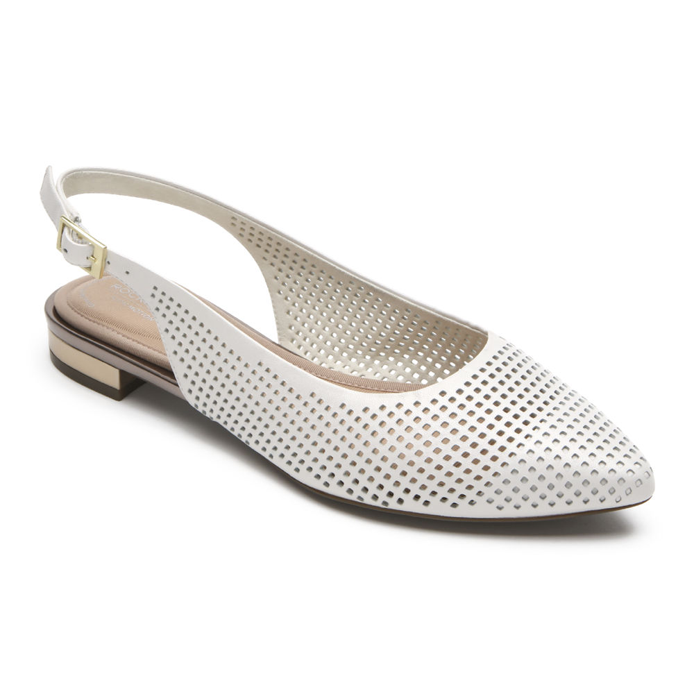 Rockport Flats For Womens White - Total Motion Adelyn Slingback - XH2158903